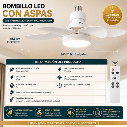 Ventilador Con Foco Led aspas