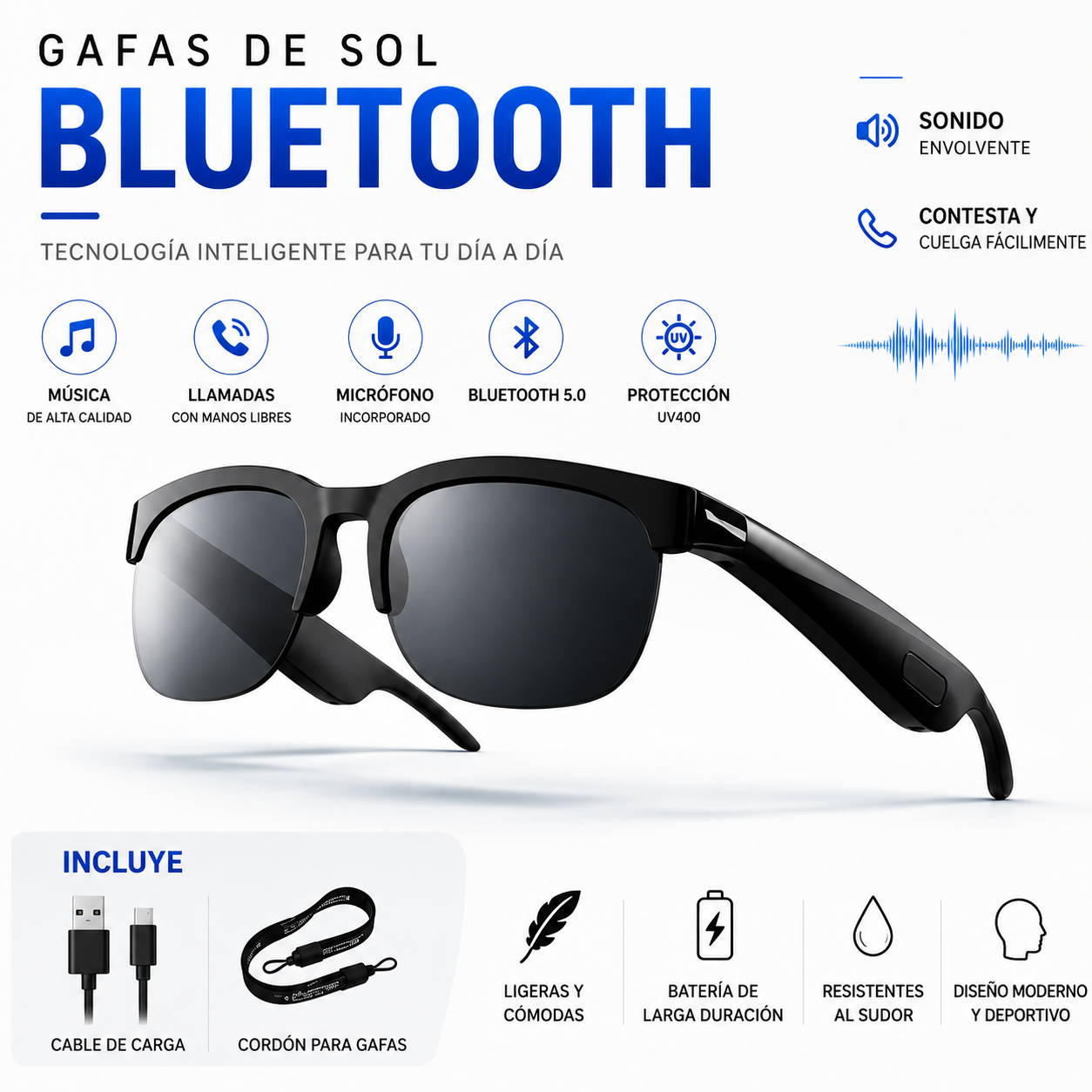 Gafas Bluetooth Audifono Interno