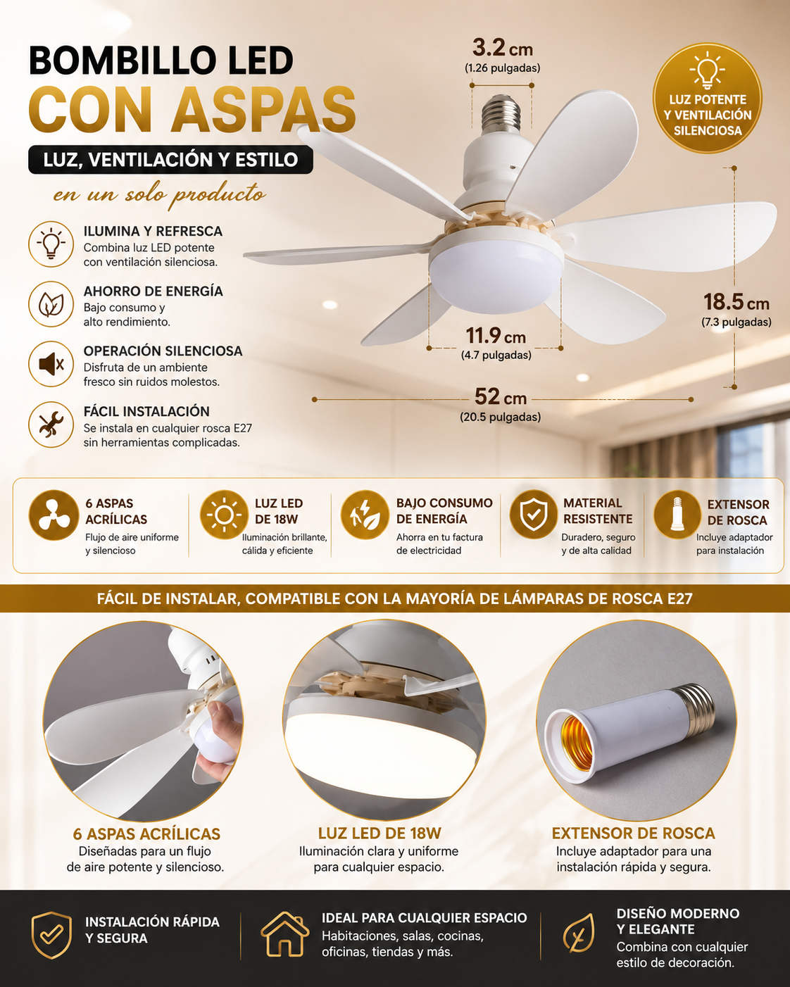 BOMBILLO LED CON ASPAS